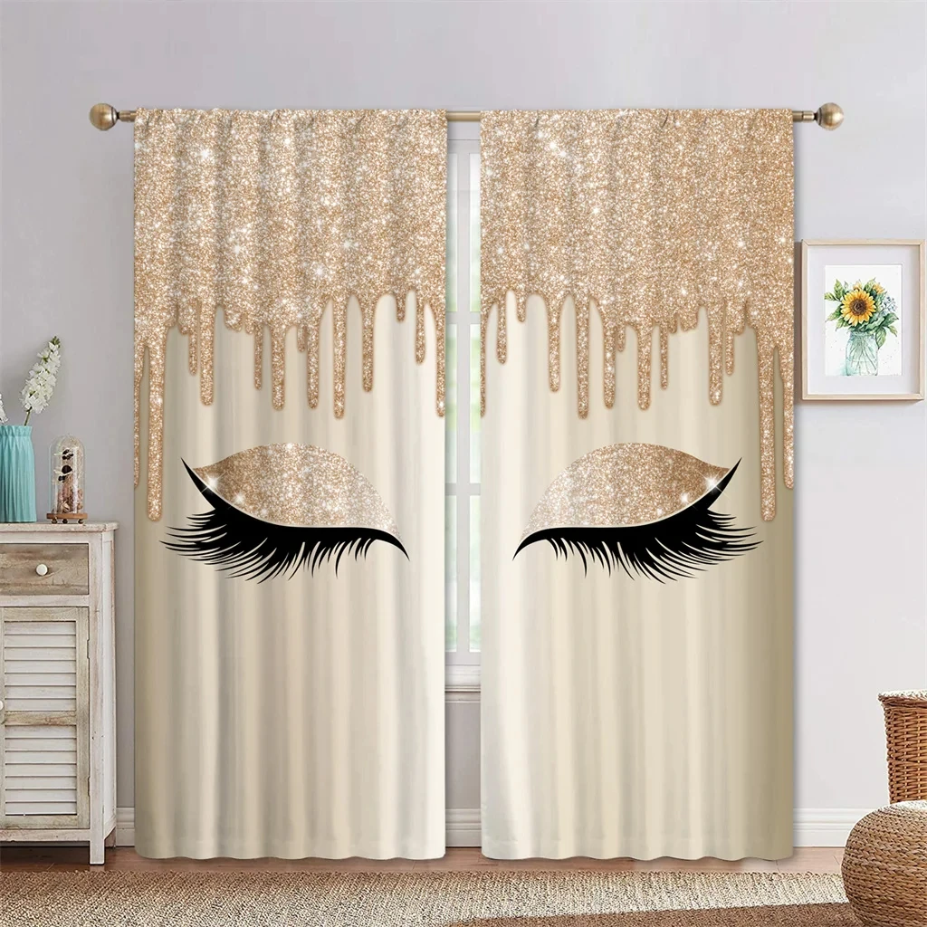 Pink Blue Yellow Eyelash Eyes Thin Shading Curtain for Living Room 2Pieces Kids Bedroom Children WindowsBathroom Decor Hooks