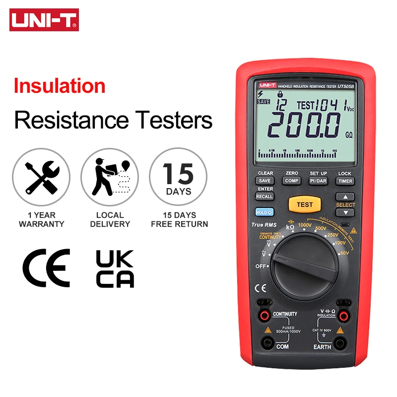 UNI-T UT505B Handheld Isolatieweerstand Tester Ohm True Rms Digitale Meggerresistance Meter 1000V 200G Megohmmeter Multimeter