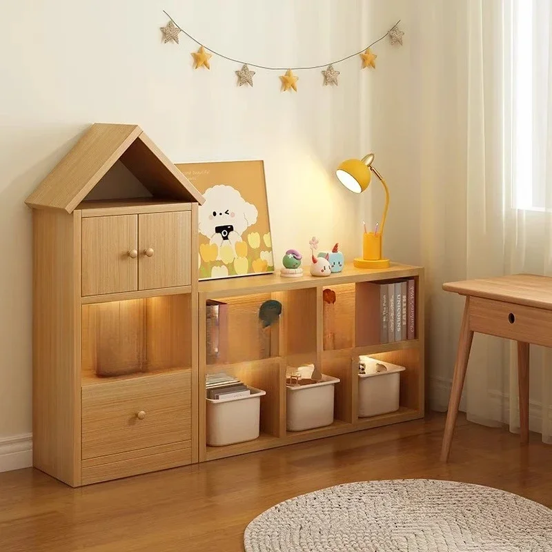 

Bookshelf solid wood core floor-to-ceiling integrated wall lattice cabinet creative storage locker