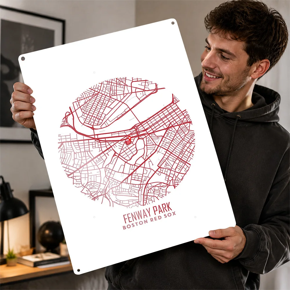 Fenway Park Stadium Map Poster Venue Wall Art Personalized Vintage Metal Sign for Sports Room Man Cave Home Decor Gift Display