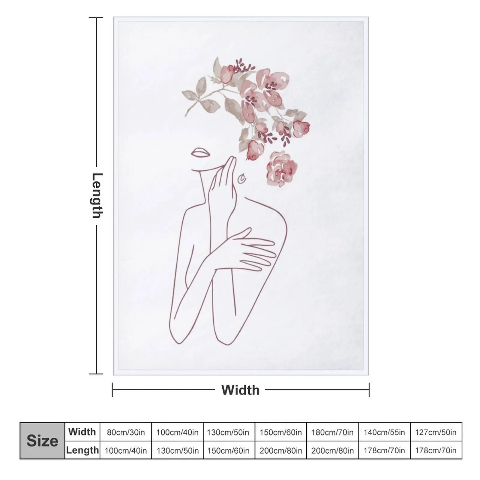 Minimal Line Art Drawing Woman With Roses Flowers III Throw Blanket Tourist Single Blankets