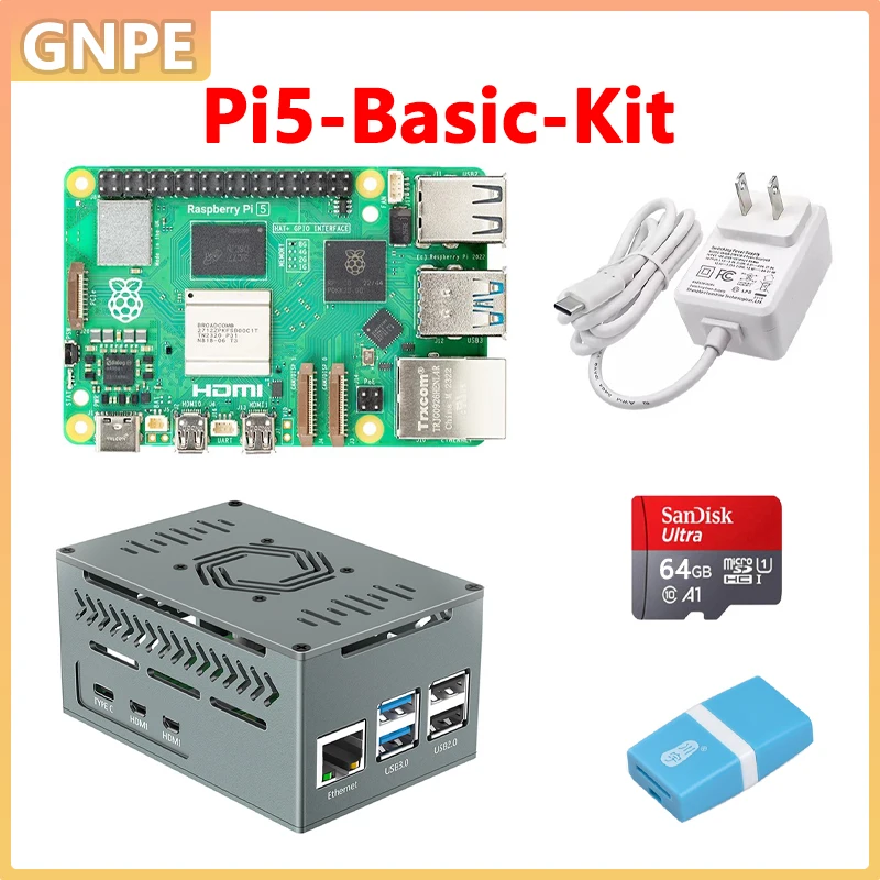 

Raspberry Pi 5 Basic Kit Alu CASE + Power + 64GB SD Card Or Only PI5 4GB/8GB RAM