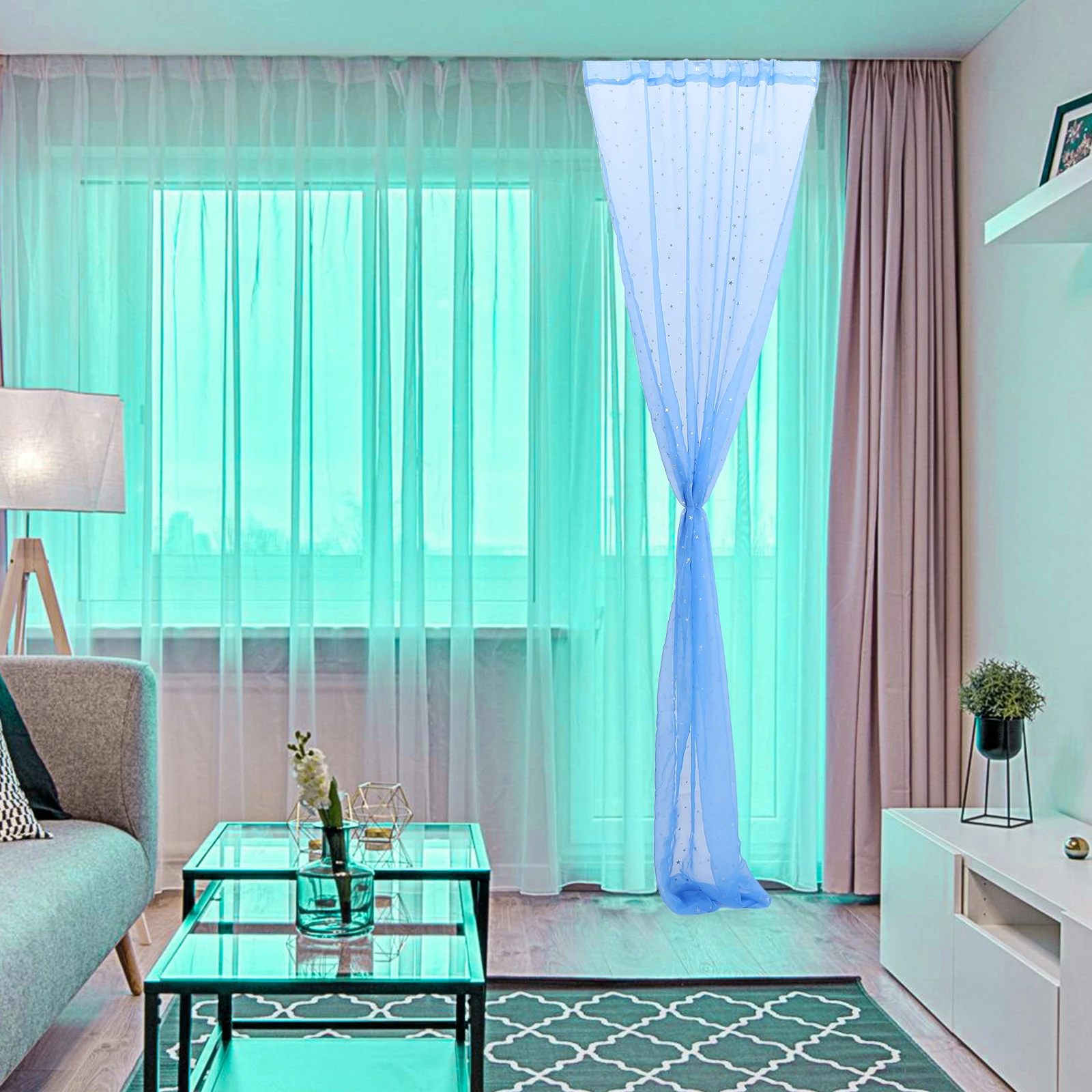 

Sheer Curtains Silver Star Foil Window Panel 100x270cm Romantic Voile Curtains for Bedroom Living Room Kids Room