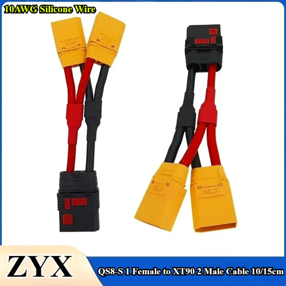 

1/2Pcs QS8-S Anti-Spark 1 Female to XT90 2 Male Plug 10AWG 10cm/15cm Parallel Y Wire Harness For RC Lipo Battery Charger Cord