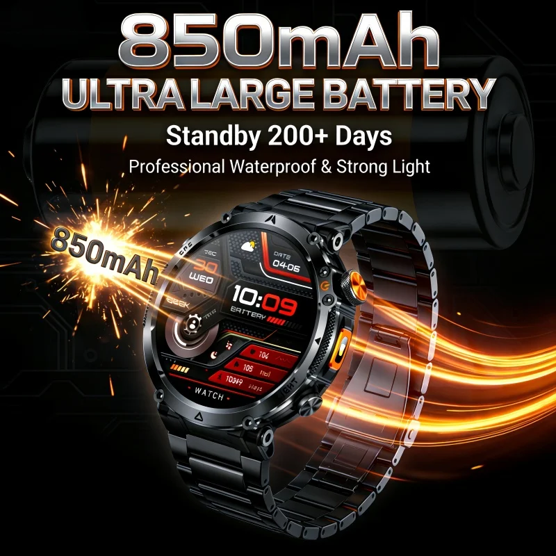 

2026 Newly upgraded GPS Military Sports Men Smart Watch 1000mAh 1.7-inch AMOLED Compass Call 5ATM Waterproof Sports Watch ForIOS
