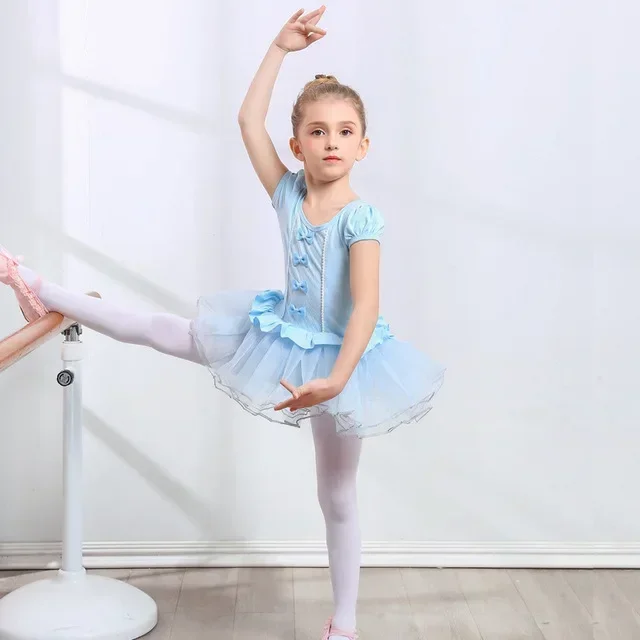 Girls Ballet DanceDress Kids Children Short /Long Sleeves Tulle Bowknot Gymnastics Ballet Core Birthday Party Wear