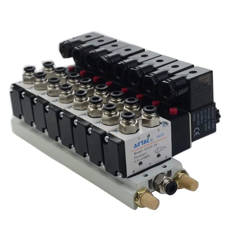 Solenoid Valve Multi-way Combination 4V210-08 Manifold Stations DC12V 24V AC220V With Fittings 5 Port 2 Position Solenoid Valves