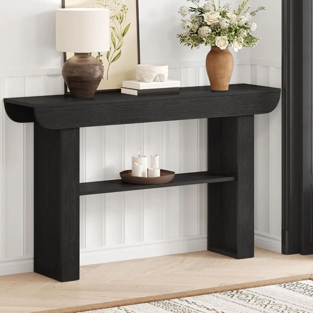 55-Inch Black Entryway Table, Modern Console Tables 3-Tier Couch Table Behind Sofa Narrow Wood Sofa Table Foyer Tables