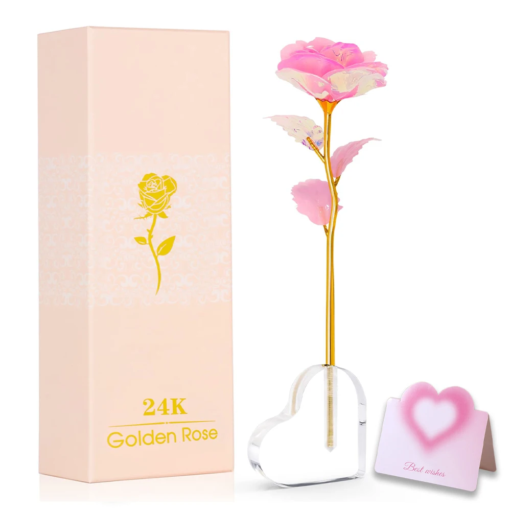 Rosa glitzernde Rose mit luxuriöser Geschenkbox und Kristallbasis, Valentinstagsgeschenkidee für Frauen, die Ehefrau, Freundin, Muttertag geliebte