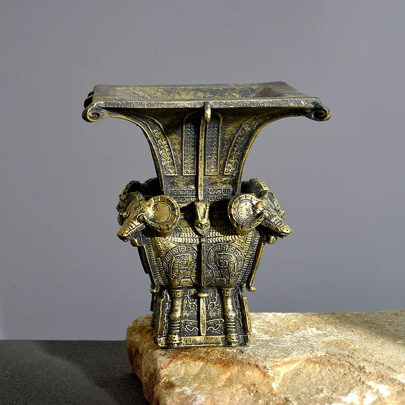 ‌Ancient Chinese Bronze Ram Planter  Mini Museum Artifact Succulent Pot  Unique Home Office Desk Decor  Cultural Gift Sculpture