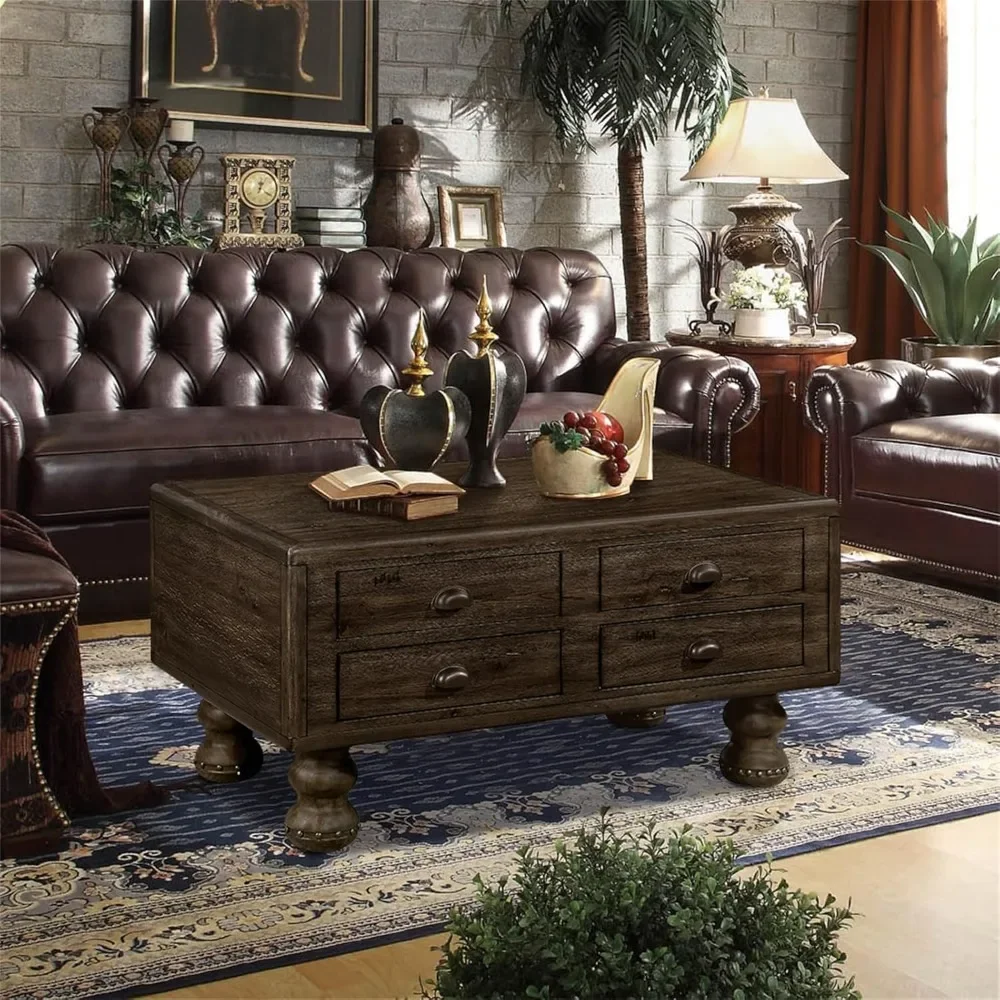 Coffee Table with Storage Drawers, Center Tables with Rivet Decoration Legs, Coffee Table