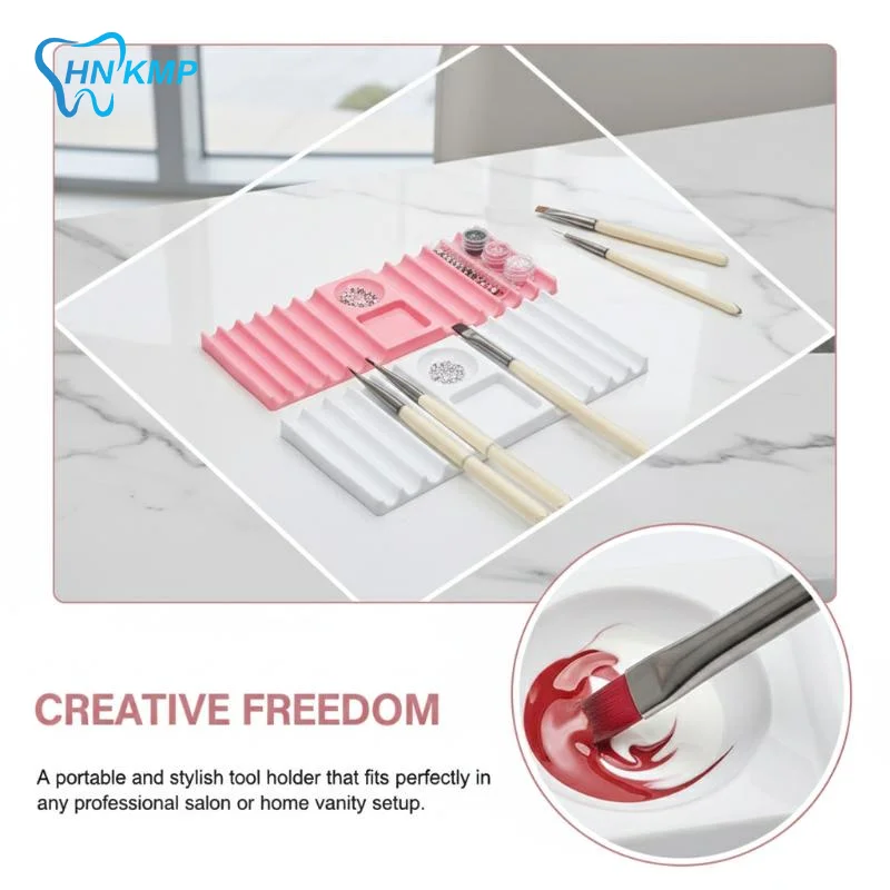 10-Slot Nail Art Brush Holder Plastic Multi-function Pen Stand with Color Palette Manicure Storage Organizer