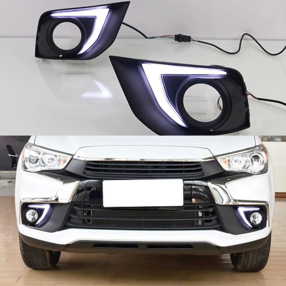 

TOYO For Mitsubishi Outlander Sport ASX RVR 2016 2017 2018 2019 DRL Fog lamp cover with yellow signal LED Daytime Running Lights