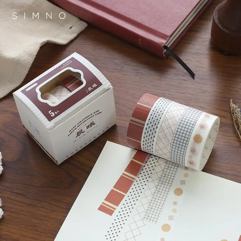 5pcs Graphic Series Tape Tearable Simple Geometric Hand Account Material DIY Decorative Collage  Kawaii Stickers