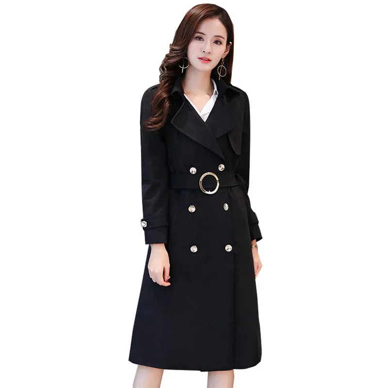 

Nice Spring Autumn Long Trench Coat Women Elegant Double-breasted Windbreaker Female With Belt Causal Tops Large Size M-5XL R602