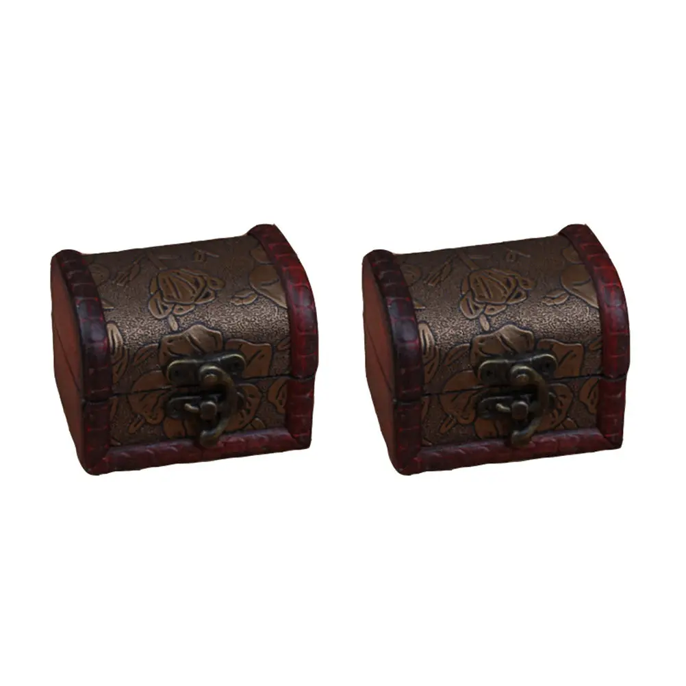 2Pcs Jewelry Storage Box Retro Small Wooden Ring Organizer Jewelry Case Compact Space-Saving Dustproof for Women