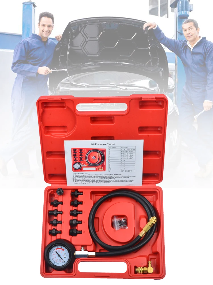 Kit de teste de pressão óleo do motor testador ferramenta garagem carro baixo óleo aviso