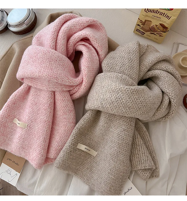 Wool Scarf Men Women Winter Autumn Solid Color Couple Muffler Simple Warm Versatile Knitted Scarf Male Female