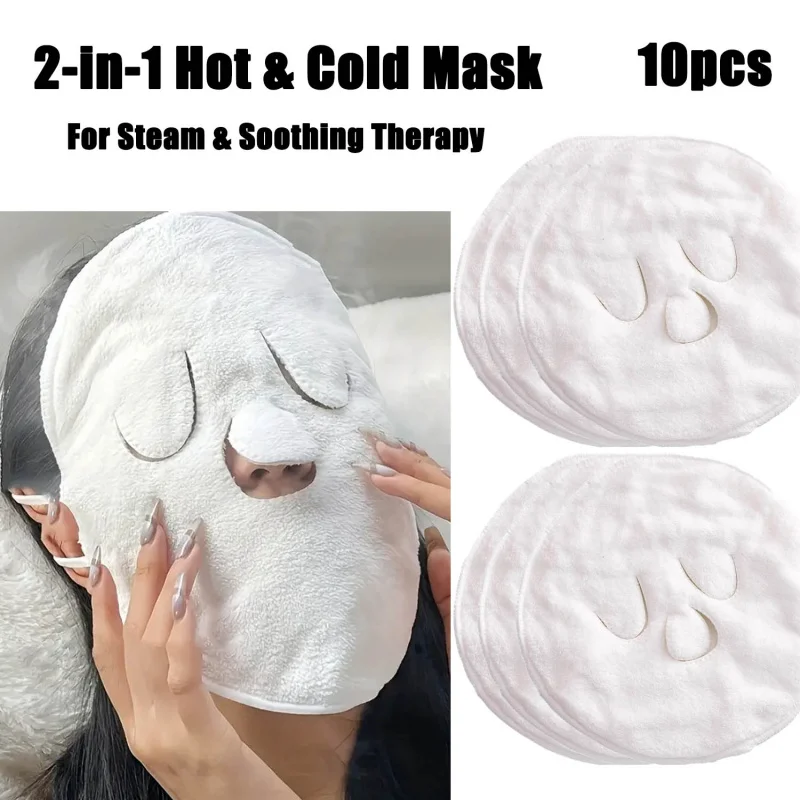 10pc Reusable Hot Cold Facial Towel Mask | Thick Steam Spa Face Towel with Eye Holes,Fragrance Free, Moisturizing Deep Cleansing