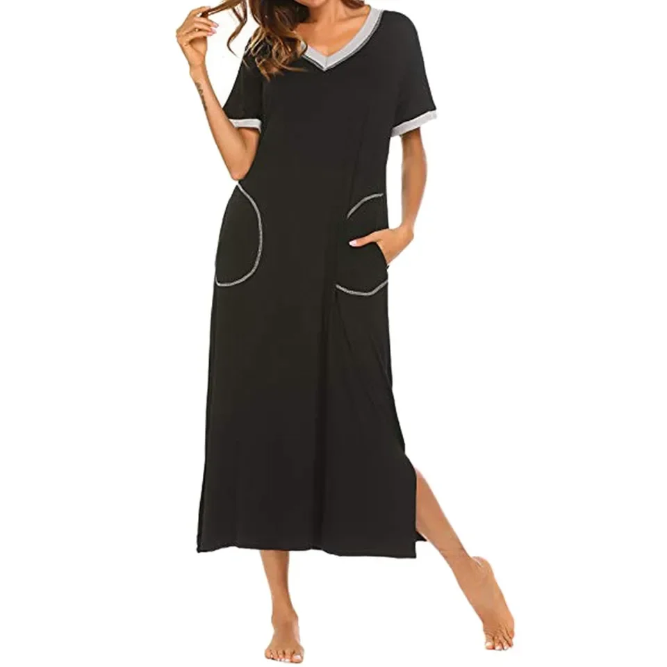 

Nightgown Dress for Women Short Sleeve Nightshirt Full Women S Ultra-Soft Sleepwear Round Neck Side Slit Dress with Pockets