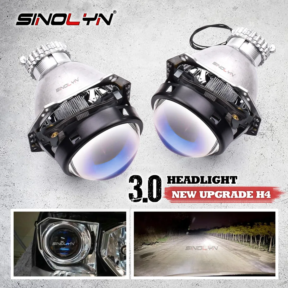 Sinolyn azul HD 3 pulgadas Bi lentes de proyector de xenón para faros H4 para Hella 3R G5 luces de coche D2S D2H faro accesorios de coche