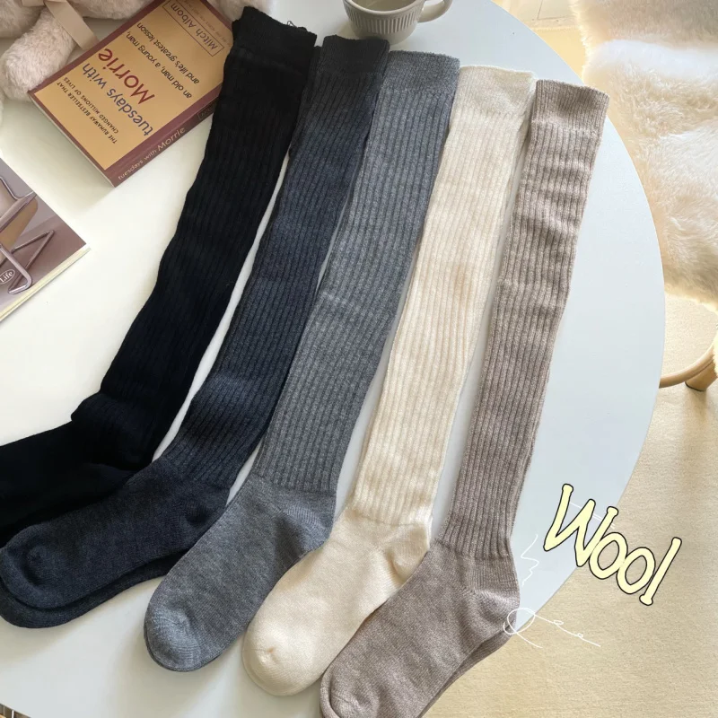 Dongdaemun الكورية بوس LadyMIUSimple نمط مضلع التخسيس تنوعا بلون الصوف فوق الركبة عالية الجوارب