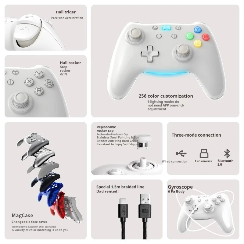 Pb Tailscrush Porcelain Game Controller Pc Competitive Elite Level Wireless Switch Trigger Bluetooth Tablet Steam Controller