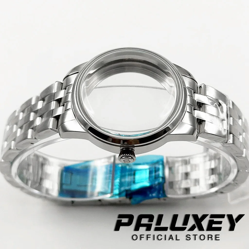 33 ミリメートルカクテルステンレス鋼時計ケースフィット NH35 NH38 ムーブメントアーチガラス透明バックカバーシルバーケーススーツ 29 ミリメートルダイヤル