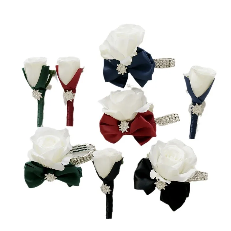 Boutonniere And Wrist Corsage New Western Wedding Floral Bride Groom Bridesmaid Man Artificial Rose Corsage Flower Wrist Flower