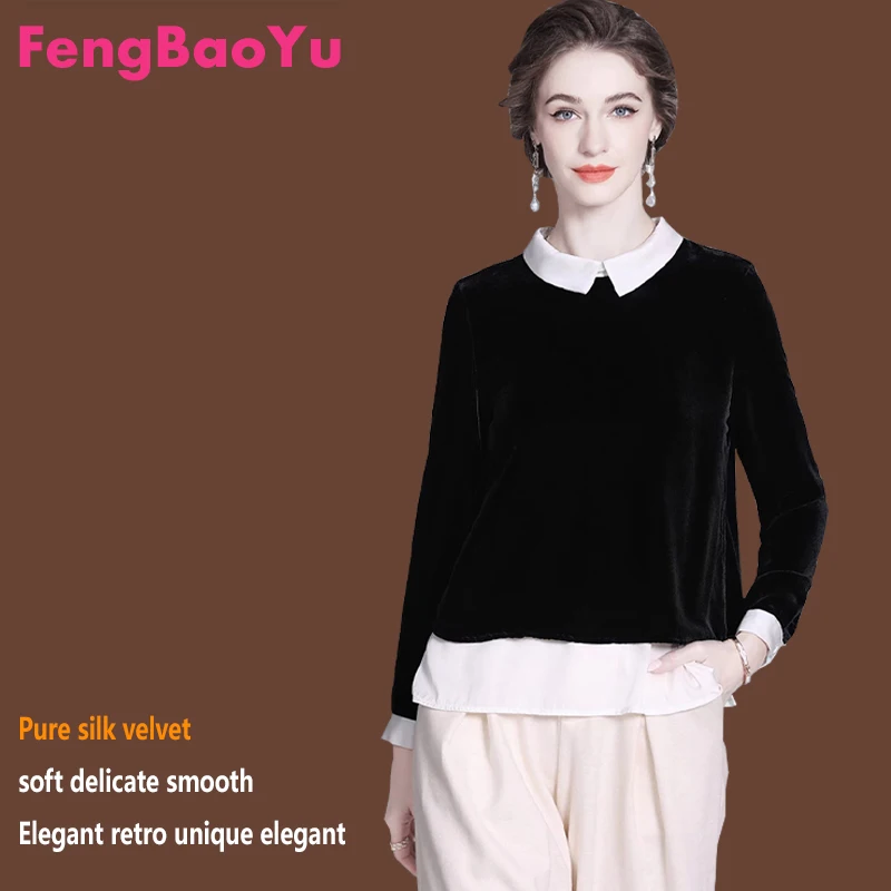 

Женская футболка из натурального шелкового бархата шелковицы с воротником-поло и толстовкой с накладкой спереди — удобный, мягкий, приятный для кожи топ