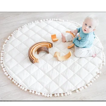 Babyspeelkleed 39x39 inch katoenen kruipkussen katoenen kinderkamerkleed groot dik zacht wasbaar opvouwbare vloermat kinderkamer decor