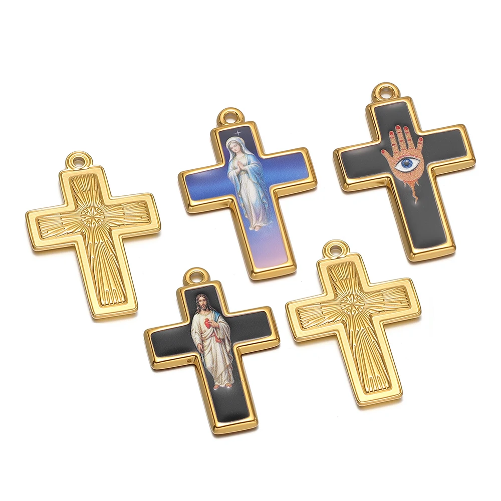 4 Stück Edelstahl-Emaille-Kreuz-Jesus-Anhänger, religiöse Charms für Ohrringe, Armbänder, DIY-Halsketten, Schmuckzubehör, Großpackung – Detail 3