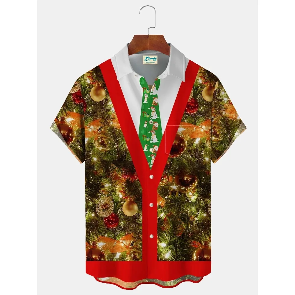 2024 New New Year Men's Christmas Shirt Short Sleeve Button Holiday Hawaiian Shirt Men's Santa Claus Golf Printing