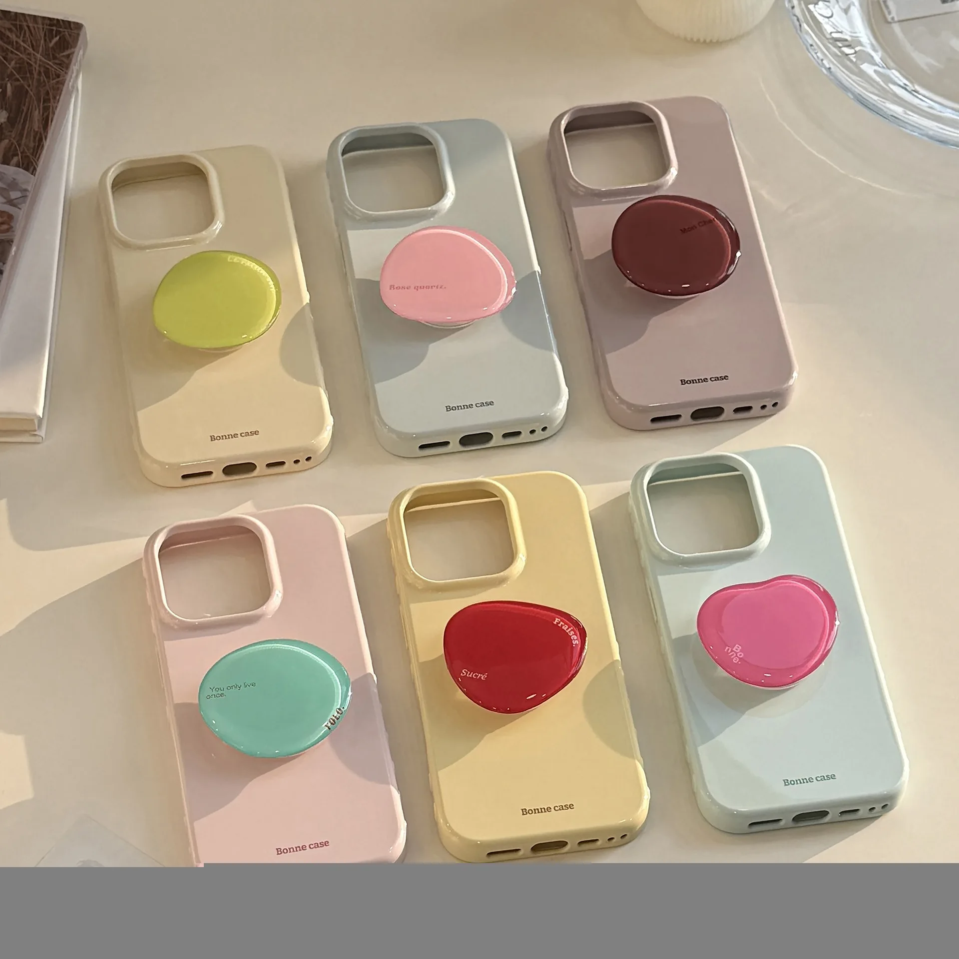 Koreanische Macaron-Farben mit faltbarem Kristall-Ständerhalter, Handyhülle für iPhone 17, 16, 15, 14, 13, 12, Pro Max, stoßfeste Softcover