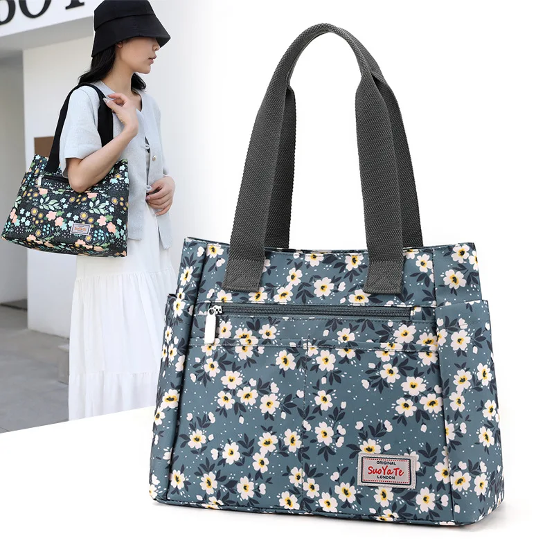 Bolsa de Ombro Estampada Fashiona para Mulheres, Grande Capacidade, Sacola Portátil, Casual, Tecido de Nylon, Bolsa para Mães, Designer, Luxo, Novo