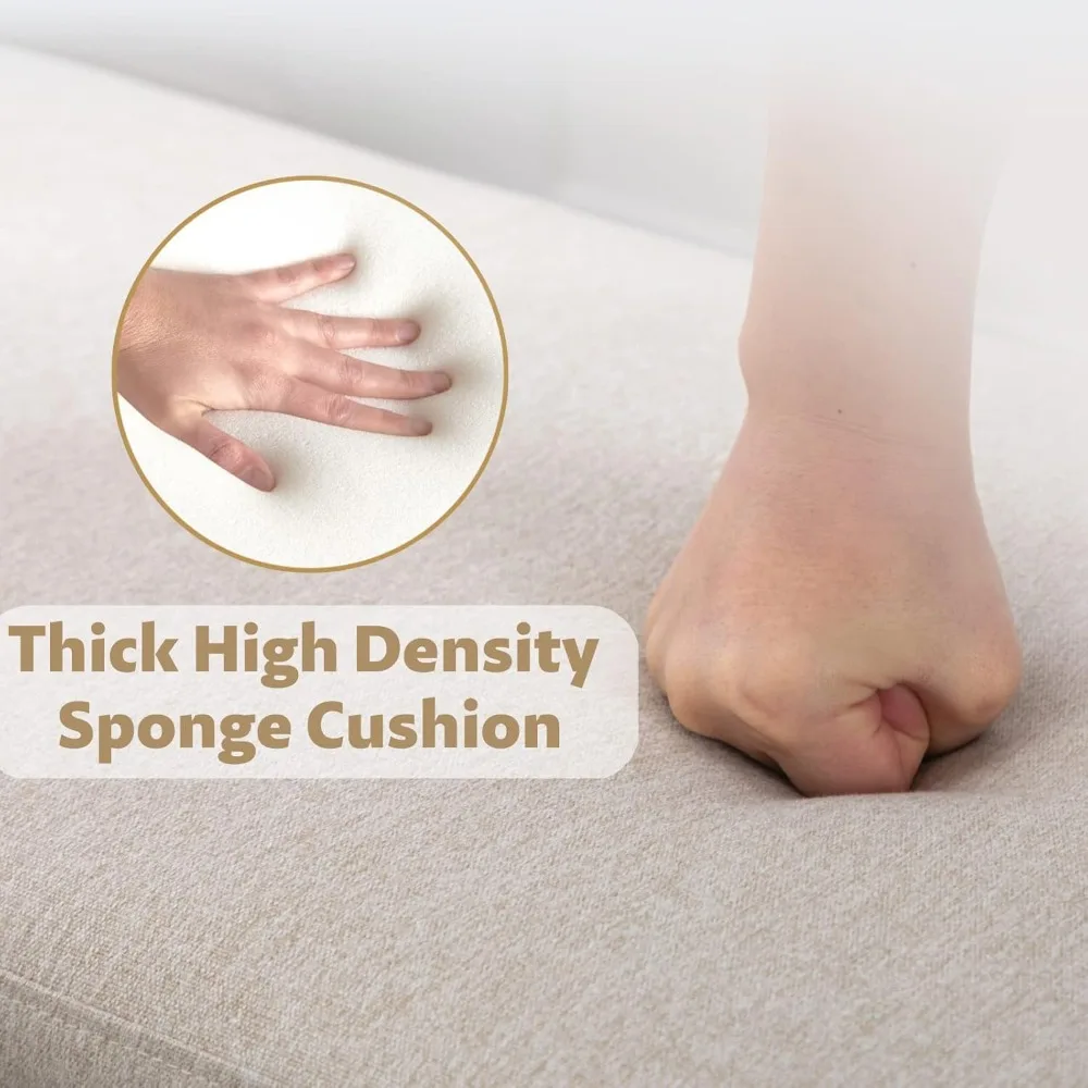 مقعد عثماني منجد من الكتان باللون البيج مع وسادة لغرفة النوم وغرفة المعيشة والمدخل