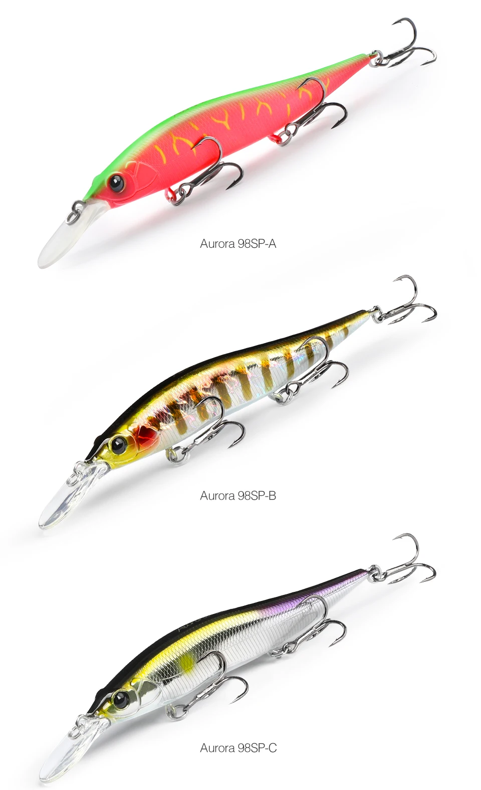TSURINOYA 98mm 10g SP Tiefe Max 2,2m Suspending Minnow Jerkbait AURORA 98SP Gewicht Harter Köder Weitwurf Angelköder – Detail 17