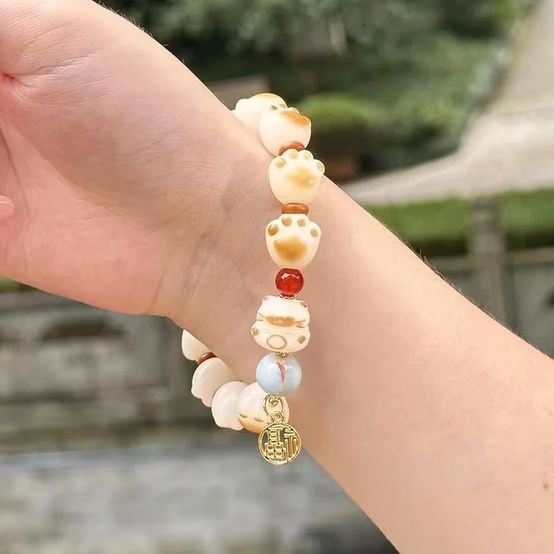 New Resin Cat Claw Lucky Cat Cartoon Bracelet Women Chinese Style Small Cute Ethnic Style Jewelry Couple Student Birthday Gift