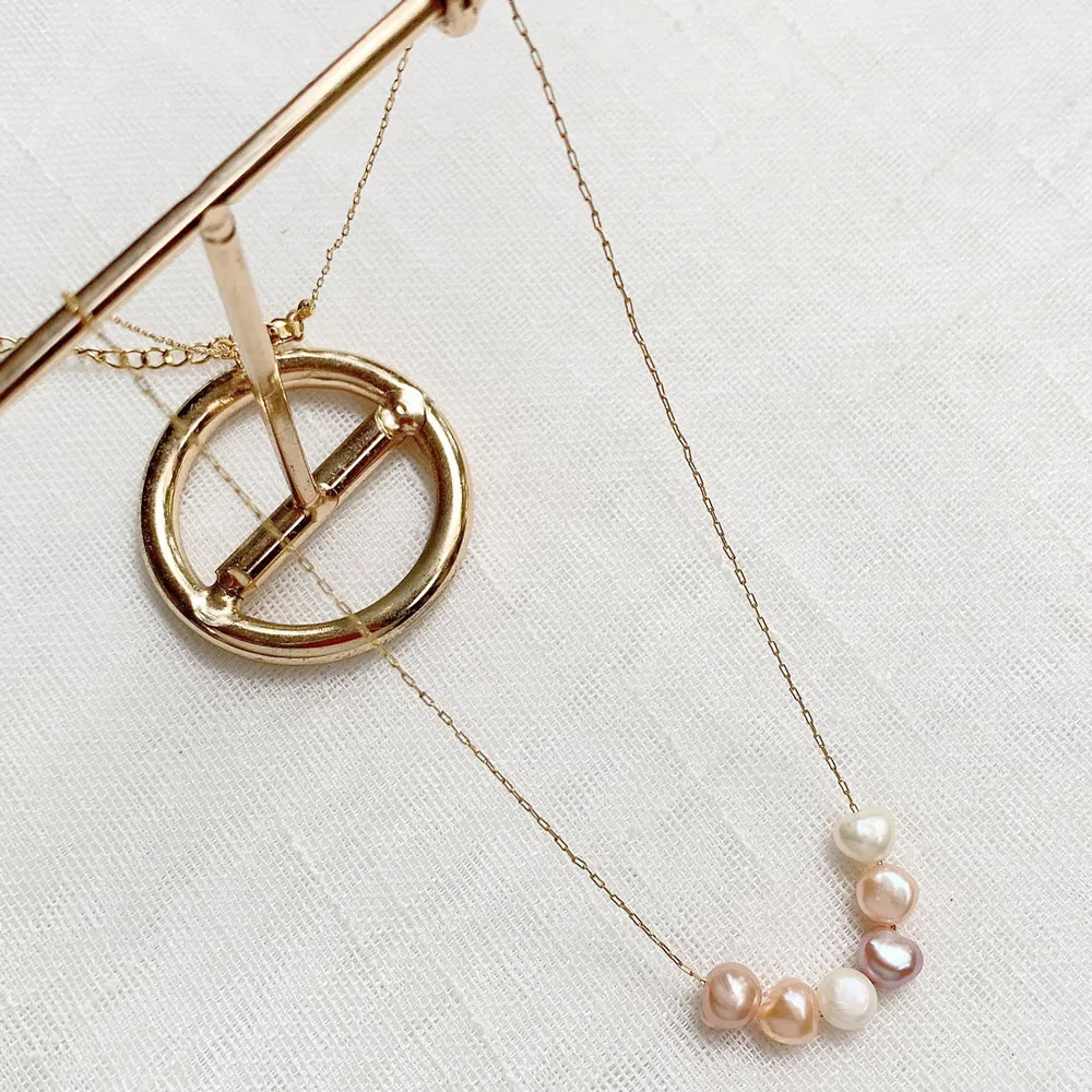 Mixed Color Natural Freshwater Pearl Necklace for Women Wedding Gifts Irregular Baroque Stainless Steel Chain Choker Minimalist