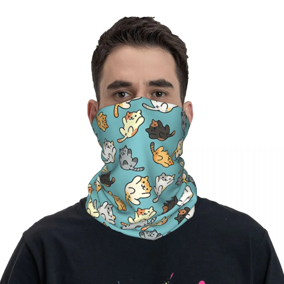 Neko Portals Neko Atsume Cats Bandana Neck Gaiter Printed Wrap Scarf Warm FaceMask Riding For Men Women Adult Washable