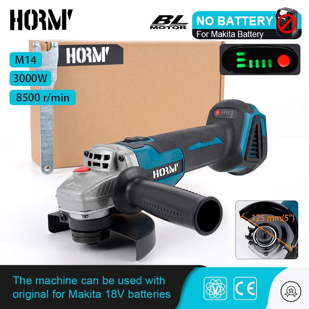 Brushless Angle Grinder 125mm 5 inch Cordless Cutting Machine Polisher 4-Speed Compatible Power Tool For Makita 18V Battery