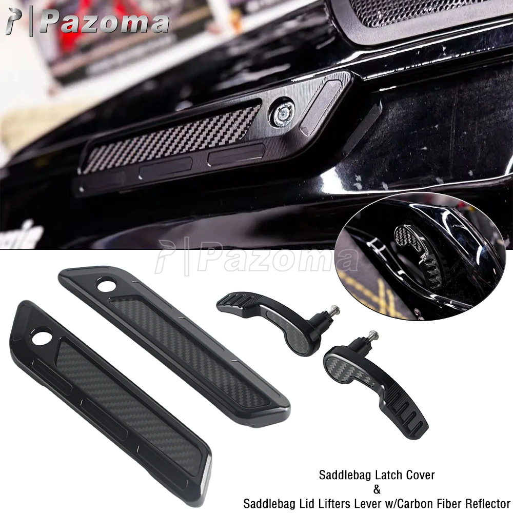 Motorcycle Color Saddlebag Lid Lifters Levers Saddlebag Latch Covers w/ Real Carbon Fiber Reflector For Harley Touring 2014-2024
