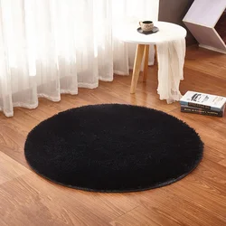 Tapis rond noir avec longue peluche, tapis soyeux moderne, couvertures super douces pour salon, tapis Shaggy de chambre à coucher