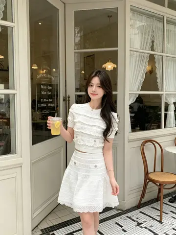 Sweet Knitted Short Sleeve T-Shirt And High Waist  Skirt Two Piece Set for Women Summer Fashion Outfit Casual Chic Style
