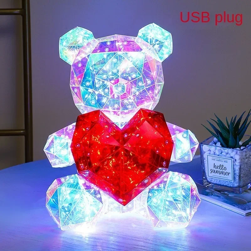 Led Light Up Teddy Bear Romantic Surprise Bear Lamp Colorful Red Heart Bear Girls Birthday Valentine\'S Day Xmas Christmas Gift