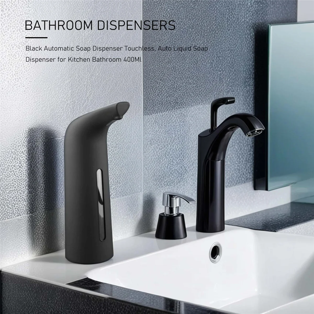 A97G موزع الصابون الأوتوماتيكي الأسود بدون لمس، موزع الصابون السائل التلقائي للحمام المطبخ 400 مل