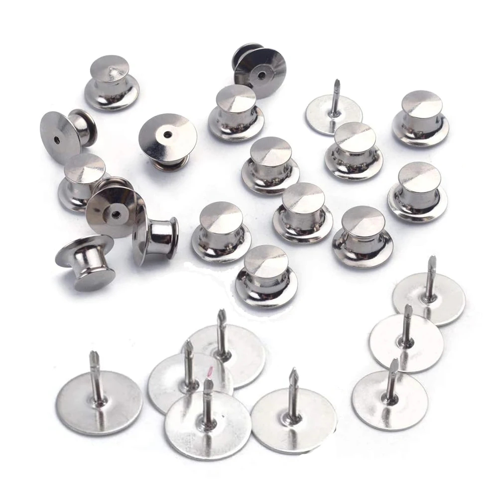40 peças de costas de pino de embreagem em cores platina com kit de pinos em branco de tachas de gravata, fecho de travamento de metal em massa