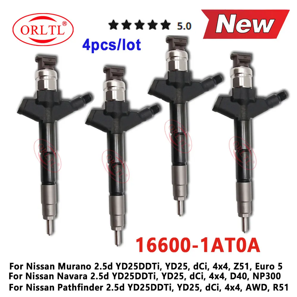 4pcs 16600-1AT0A Diesel Fuel Injector 16600 1AT0A Nozzle 166001AT0A For Nissan Navara Murano Pathfinder 2.5d YD25 Z51 D40 AWD