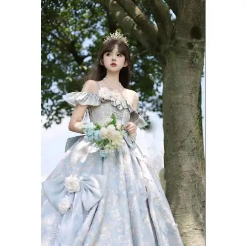 Rosia Song Li Honey Peach White Tea Design Lolita Flower Bridal Brilliant Floor Length Wedding Dress Adult Dress Full Style