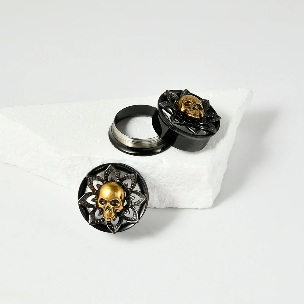 PAIR Stainless Steel Skull Tunnel Plugs Ear Plugs Ear Gauges Expander Tunnels Earlobe Earrings Piercing Jewelry